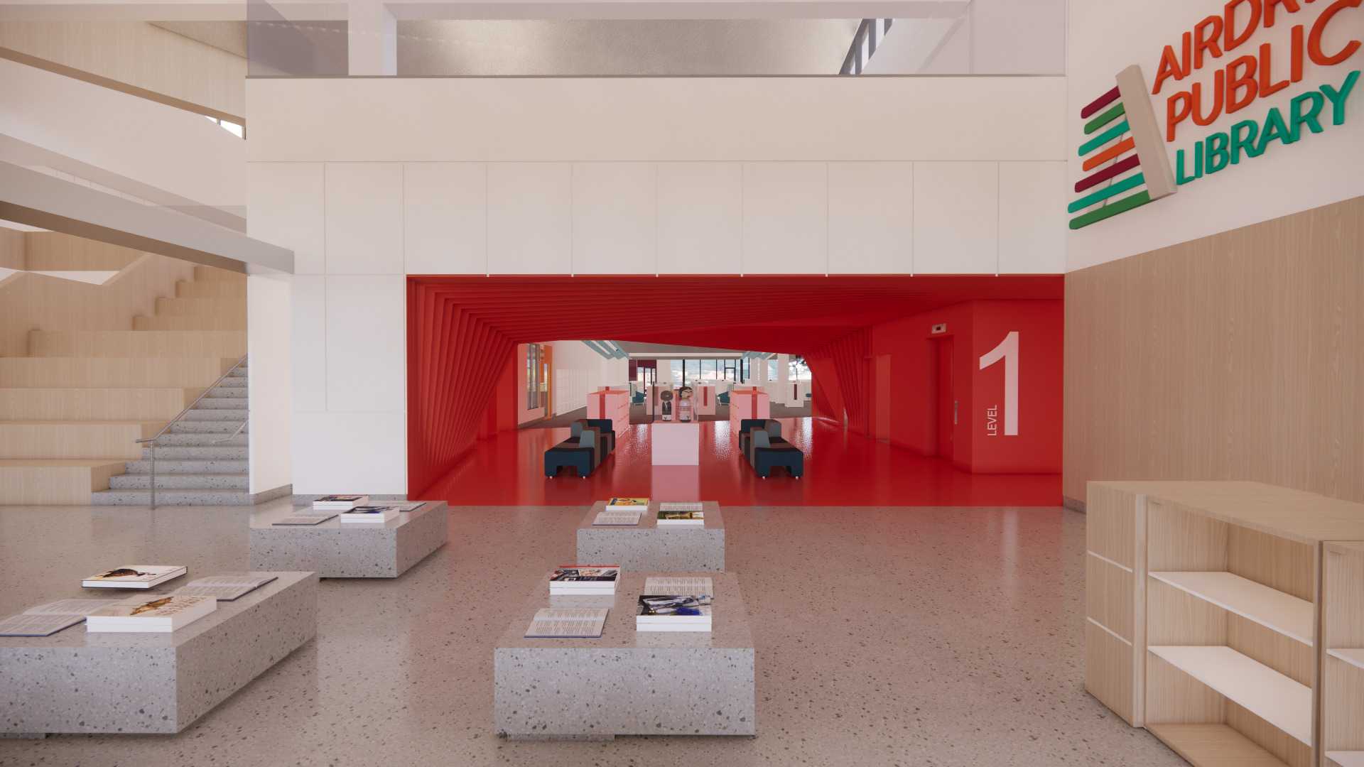 Interior entrance to library from building lobby.